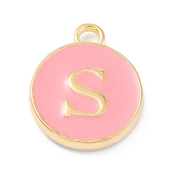

PandaHall Golden Plated Alloy Enamel Charms, Enamelled Sequins, Flat Round with Alphabet, Letter.S, Pink, 14x12x2mm, Hole: 1.5mm...