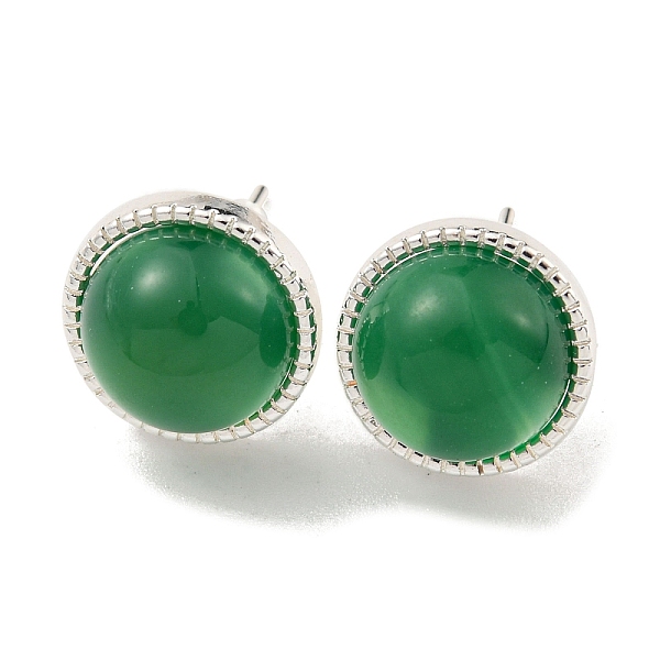 

PandaHall Natural Agate Stud Earrings, Brass Findingds for Women, Round, 12mm Natural Agate Round Green
