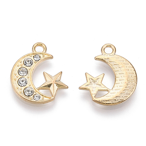 

PandaHall Alloy Pendants, with Crystal Rhinestone, Cadmium Free & Lead Free, Moon with Star, Light Gold, 19.5x16.5x2mm, Hole: 2mm..., Clear