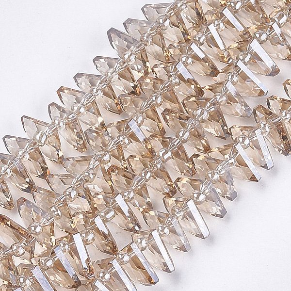 

PandaHall Electroplate Glass Beads Strands, Faceted, Fan, BurlyWood, 8~8.5x10.5x3.5mm, Hole: 1mm, about 100pcs/strand, 19.6 inch Glass Fan..., Orange