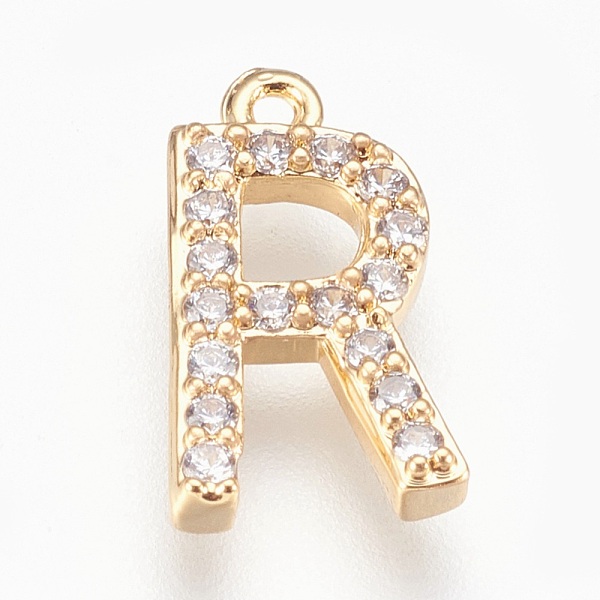 

PandaHall Brass Letter Pendants, with Cubic Zirconia, Lead Free & Cadmium Free & Nickel Free, Long-Lasting Plated, Golden, Letter.R..., Clear