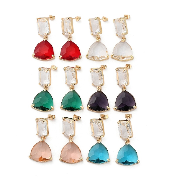 

PandaHall Golden Brass with Glass Dangle Stud Earrings, Triangle, Mixed Color, 37.5x18.5mm Glass Triangle Multicolor