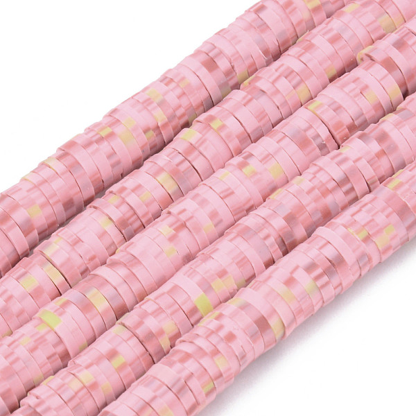

PandaHall Handmade Polymer Clay Beads Strands, for DIY Jewelry Crafts Supplies, Heishi Beads, Disc/Flat Round, Pink, 6x0.5~1mm, Hole: 1.8mm...