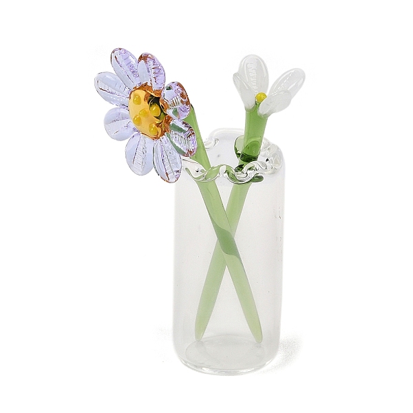 Juego de flores y jarrones de cumpleaños hechos a mano con lampwork para exhibición de mesa.