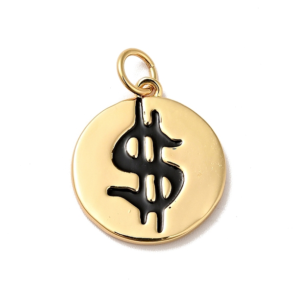 

PandaHall Rack Plating Brass Enamel Pendants, with Jump Rings, Real 18K Gold Plated, Cadmium Free & Nickel Free & Lead Free, Flat Round with..., Black
