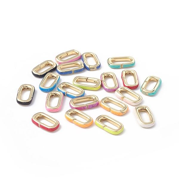 

PandaHall Brass Spring Gate Rings, with Enamel, Real 18K Gold Plated, Rectangle, Mixed Color, 18x10.5x3mm Brass Multicolor