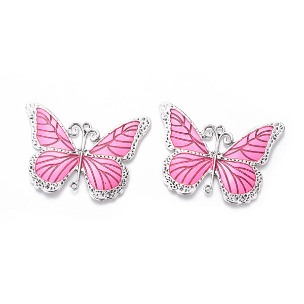 

PandaHall Alloy Enamel Big Pendants, Butterfly, Antique Silver, Flamingo, 64x86x3mm, Hole: 3.5mm and 2.5mm Alloy+Enamel Butterfly Pink