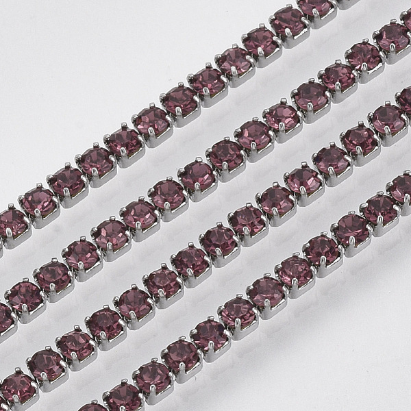 

PandaHall 304 Stainless Steel Rhinestone Strass Chains, with Spool, Rhinestone Cup Chains, Stainless Steel Color, Light Amethyst, 2x2x2mm..., Purple