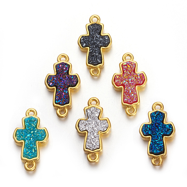 

PandaHall Brass Links connectors, with Druzy Resin, Golden Plated Color, Cross, Mixed Color, 18x9.5x3.5mm, Hole: 1.3mm Brass+Resin Cross..., Multicolor