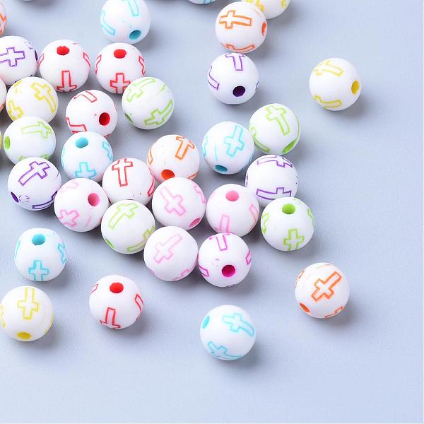 

PandaHall Craft Acrylic Beads, Round with Cross, White, 7~8mm, Hole: 1.5mm, about 1800pcs/500g Acrylic Round White