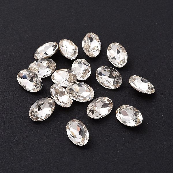 

PandaHall Glass Rhinestone Cabochons, Pointed Back & Silver Back Plated, Oval, Crystal, 6x4x2mm Glass Rhinestone Oval Clear