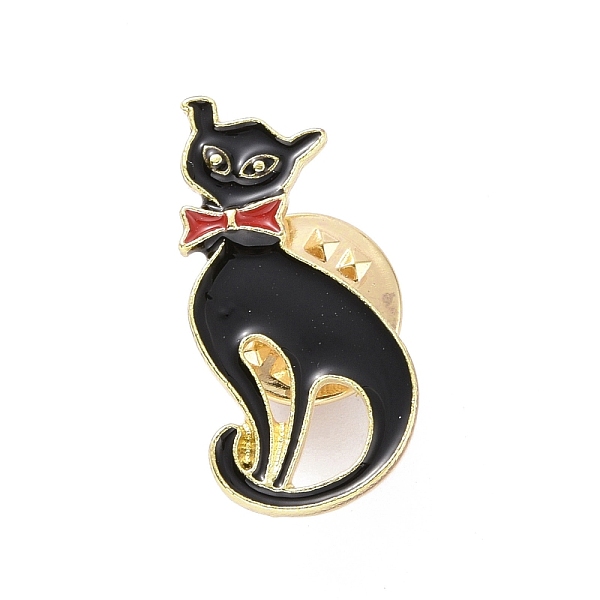PandaHall Cat Enamel Pin, Light Gold Plated Alloy Badge for Backpack Clothes, Black, 25x12x1.5mm Alloy+Enamel Cat Shape Black
