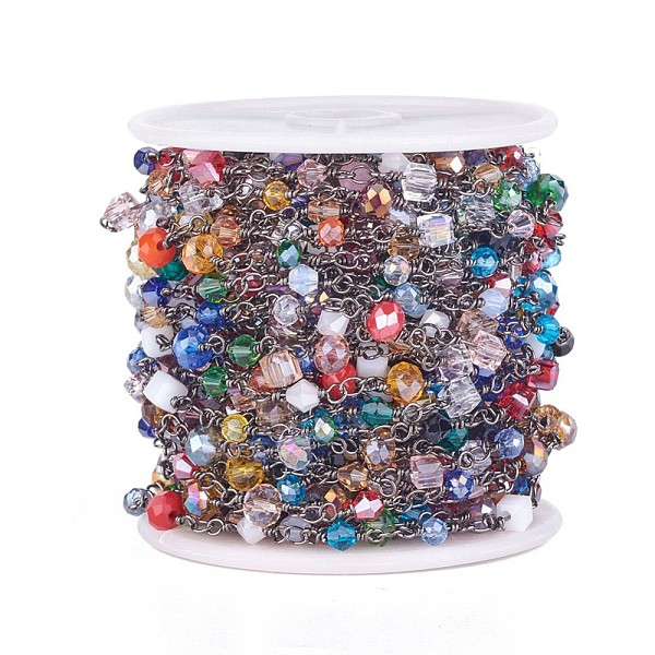 

PandaHall Handmade Glass Beaded Chains, Unwelded, with Brass Findings, with Spool, Faceted, Mixed Shapes, Gunmetal, 4~6x3~5mm, about 32.8...