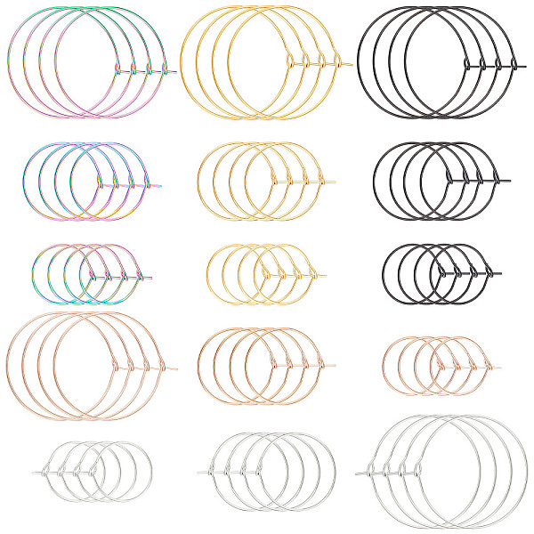 

PandaHall DICOSMETIC 60Pcs 5 Colors 3 Sizes Stainless Steel Wine Glass Charm Ring Earrings Beading Hoop Round Beading Hoop Fingding for...