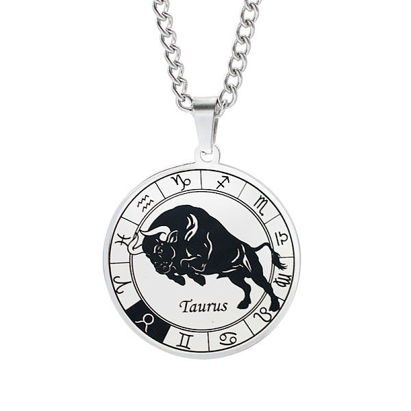 

PandaHall Unisex 201 Stainless Steel Constellation Pendant Necklaces, with Curb Chains, Laser Engraved Pattern, Flat Round, Taurus, 13.19...