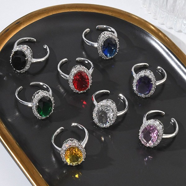 Bagues ouvertes en laiton avec micro pavé de zircones cubiques pour femmes
