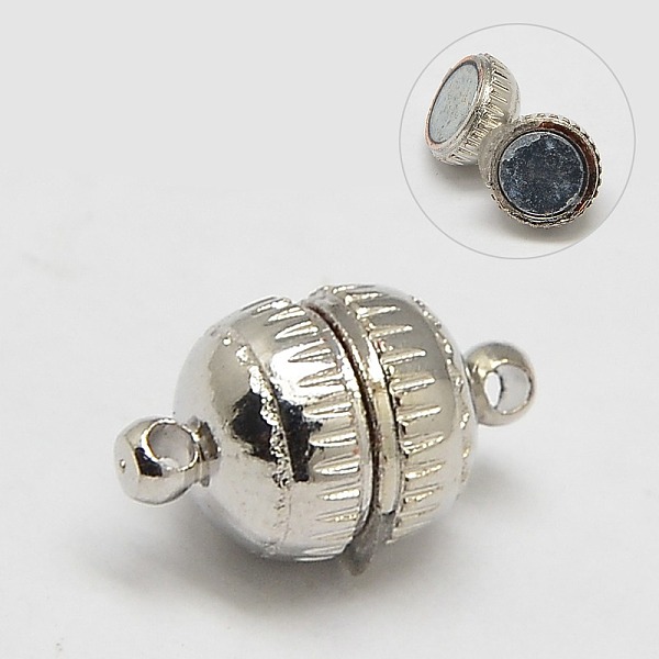 

PandaHall Brass Magnetic Clasps with Loops, Oval, Platinum, 11x6mm, Hole: 1mm Brass Oval