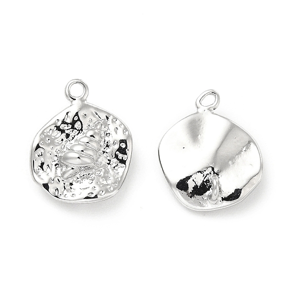 

PandaHall Brass Charms, Textured, Flat Round with Conch Pattern Charm, Real Platinum Plated, 13.5x11x4mm, Hole: 1.4mm Brass Flat Round