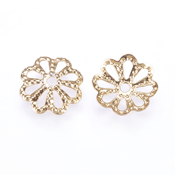 

PandaHall Long-Lasting Plated Brass Fancy Bead Caps, Multi-Petal, Real 24K Gold Plated, Flower, 8x1mm, Hole: 1mm Brass