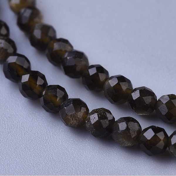 

PandaHall Natural Golden Sheen Obsidian Beaded Necklaces, with Brass Lobster Claw Clasps, Faceted Round Beads, 16.5 inch~16.7 inch...