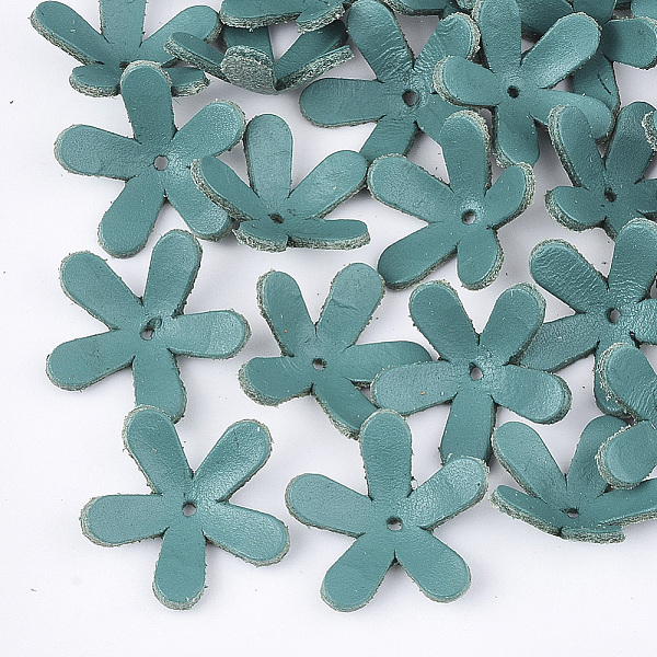 

PandaHall 5-Petal Eco-Friendly Cowhide Bead Cap, Flower, Light Sea Green, 24~24.5x25~25.5x7~8mm, Hole: 1.6mm Leather Green