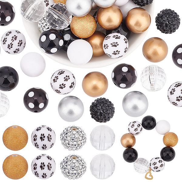 

PandaHall 1 Set Mixed Style Acrylic Round Beads Sets, Black, 19~20mm, Hole: 2mm, about 50pcs/bag Acrylic Round Black