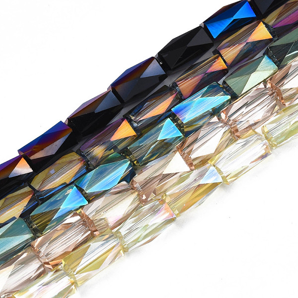 

PandaHall Electroplate Transparent Glass Beads Strands, Faceted, Column, Mixed Color, 8.5x4.5x4.5mm, Hole: 1.2mm, about 72pcs/strand, 24.02..., Multicolor
