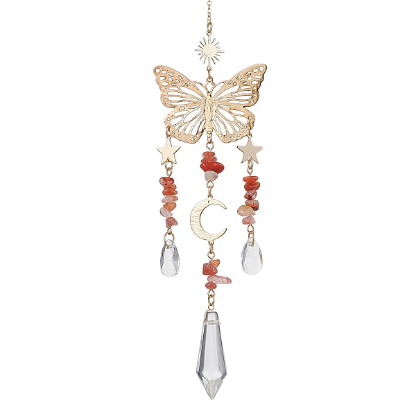 

PandaHall Carnelian with Glass Pendant Decorations, With Alloy Finding, Butterfly, 255~257mm Carnelian Butterfly
