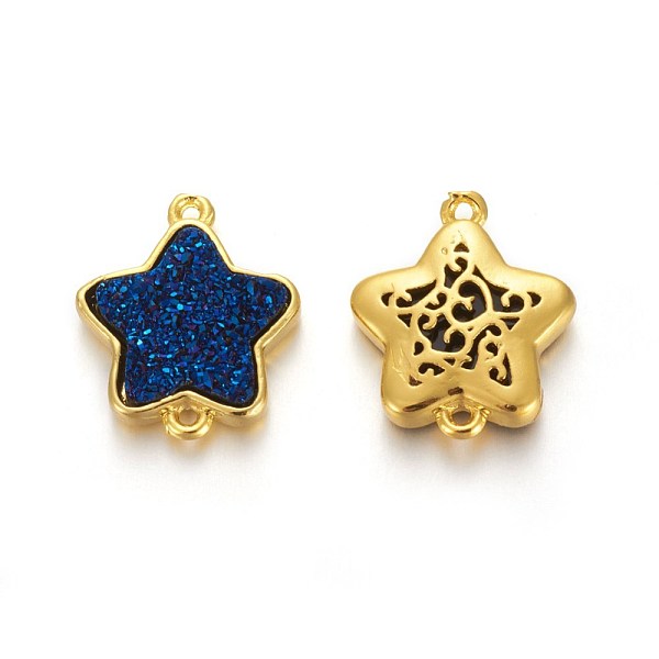 

PandaHall Brass Links connectors, with Druzy Resin, Golden Plated Color, Star, Prussian Blue, 17.5x15x3.7mm, Hole: 1mm Brass+Resin Star Blue