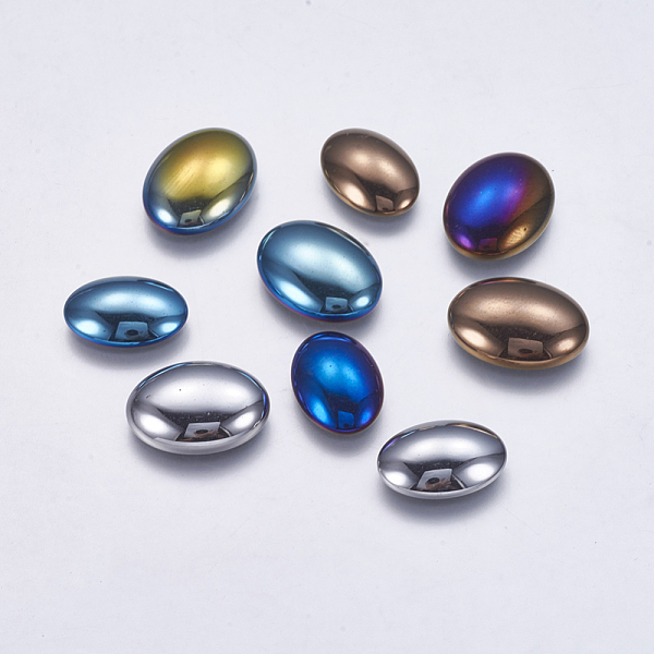 

PandaHall Electroplate Non-magnetic Synthetic Hematite Cabochons, Oval, Mixed Color, 13~18x9~13x3~4mm Howlite Oval Multicolor
