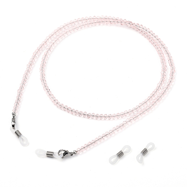 

PandaHall Eyeglasses Chains, Neck Strap for Eyeglasses, with Glass Beads, 304 Stainless Steel Lobster Claw Clasps, Brass Beads and Rubber..., Pink