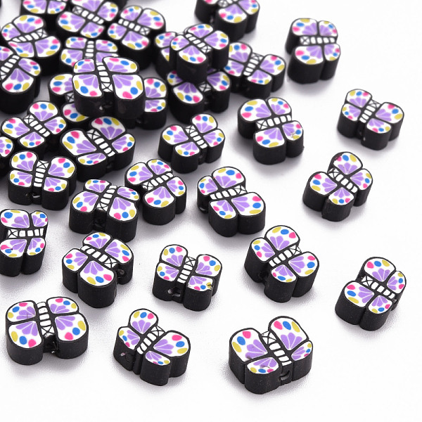 

PandaHall Handmade Polymer Clay Beads, Butterfly, Black, 6~8x9.5~11.5x4mm, Hole: 1.2mm Polymer Clay Butterfly Black