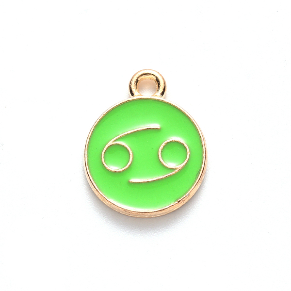 

PandaHall Alloy Enamel Pendants, Cadmium Free & Lead Free, Flat Round with Constellation, Light Gold, Pale Green, Cancer, 15x12x2mm, Hole...