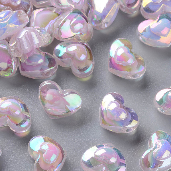 

PandaHall Transparent Acrylic Beads, Bead in Bead, AB Color, Heart, Plum, 13x17x9.5mm, Hole: 2.5mm, about 420pcs/500g Acrylic Heart Purple