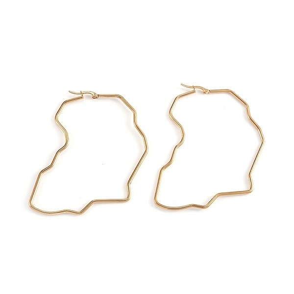 

PandaHall 201 Stainless Steel Hoop Earrings, with 304 Stainless Steel Pin, Hypoallergenic Earrings, Africa Map, Golden, 12 Gauge, 76x64x2mm...