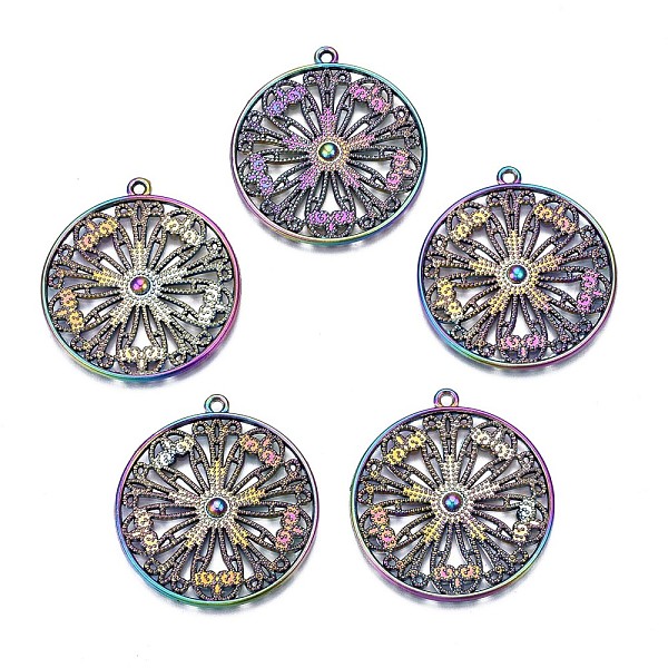 

PandaHall Rainbow Color Alloy Pendants, Cadmium Free & Nickel Free & Lead Free, Flat Round with Flower, 33x30.5x2.5mm, Hole: 1.5mm Alloy...