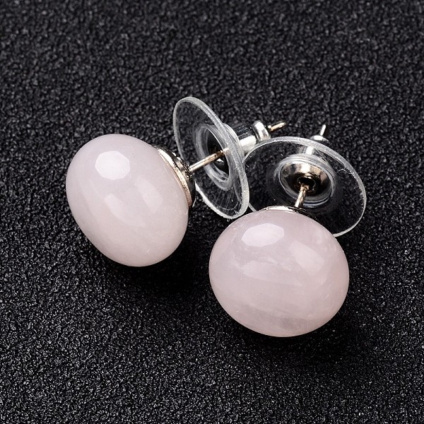 

PandaHall Rose Quartz Stud Earrings, with Platinum Tone Brass Findings, 21.5x12mm, Pin: 0.7mm Rose Quartz