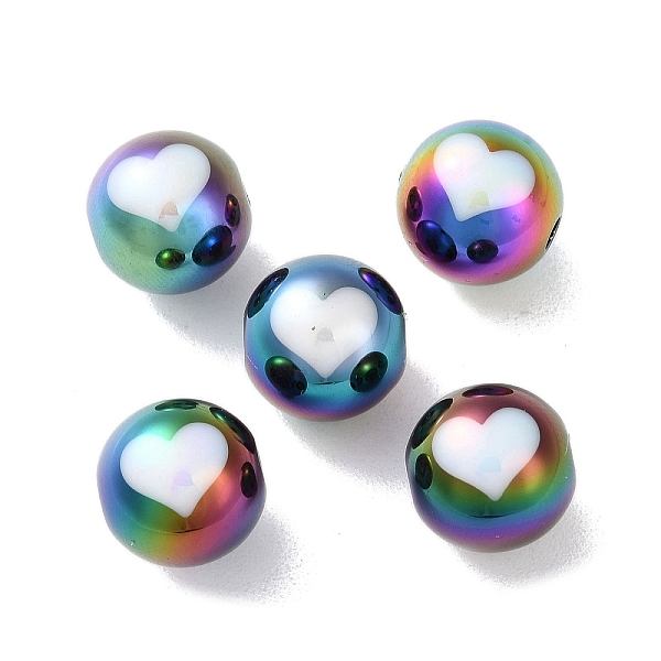 

PandaHall UV Plating Rainbow Iridescent Acrylic Beads, Two Tone, Round, Heart, 11.5mm, Hole: 2mm Acrylic Heart