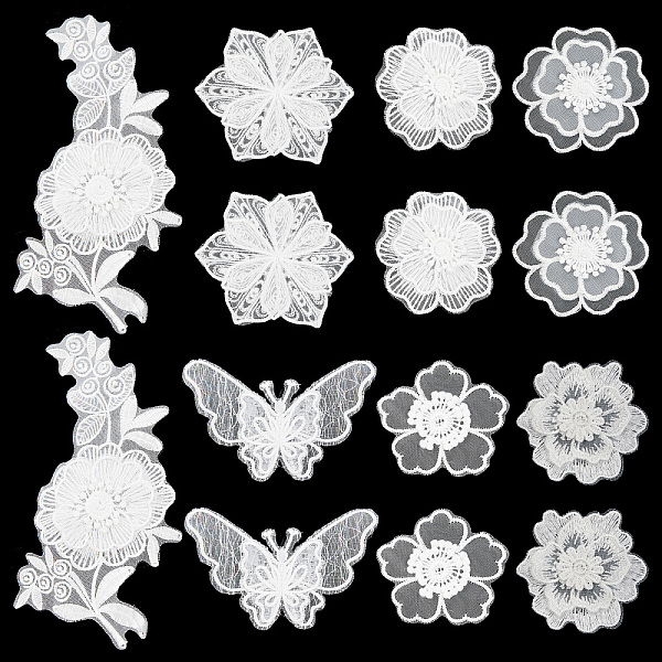 

PandaHall GORGECRAFT 7 Style 14Pcs Embroidery Lace Flower Patches Lace Sewing Fiber Ornaments DIY Garment Accessories for Wedding Bridal..., White