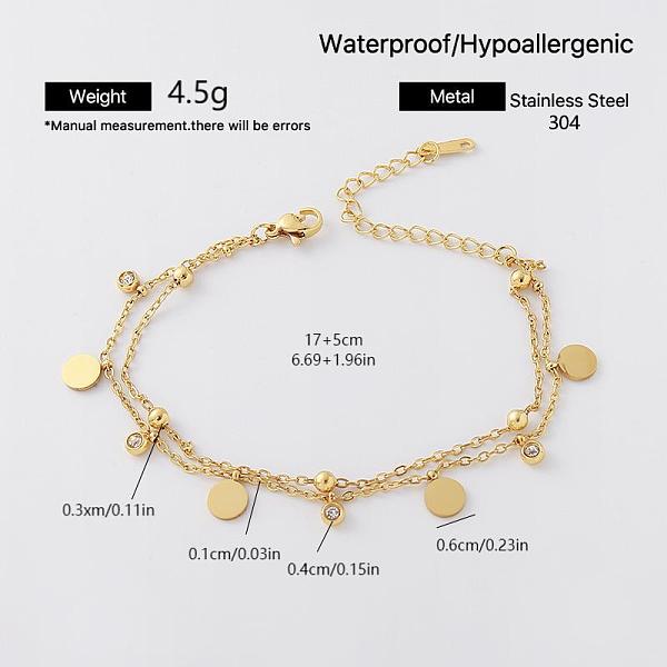 Bracciale a 2 fili con charm e zirconi cubici trasparenti incastonati in acciaio inossidabile 304 da donna