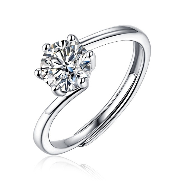 Rhodium Plated 925 Sterling Silver Moissanite Rhinestone Solitaire Ring