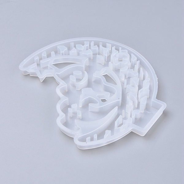 

PandaHall Halloween DIY Crescent Ghost Silicone Molds, for UV Resin, Epoxy Resin, Desktop Decorations Making, White, 169x145x11mm, Inner...