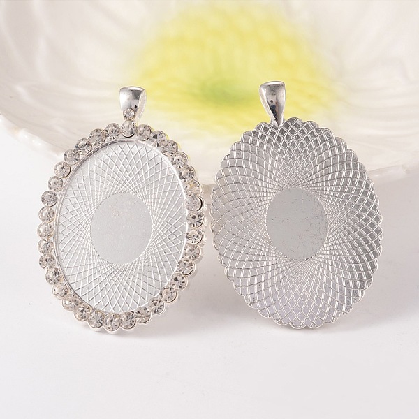 

PandaHall Oval Alloy Rhinestone Big Pendant Cabochon Settings, Cadmium Free & Lead Free, Picture Memory Frame Pendants, Silver Color Plated...