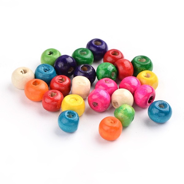 

PandaHall Dyed Natural Wood Beads, Round, Lead Free, Mixed Color, 8x7mm, Hole: 3mm, about 6000pcs/1000g Maple Wood Round Multicolor