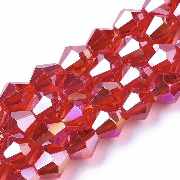 

PandaHall Electroplate Glass Beads Strands, AB Color Plated, Faceted, Bicone, Red, 7.5~8x7.5~8mm, Hole: 1.5mm, about 40pcs/strand, 11.81...