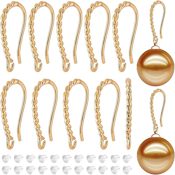 

PandaHall BENECREAT 20Pcs Real 14K Gold Plated Earring Hooks, Brass Twist Rope Shape Earring Hooks with Horizontal Loops and 50Pcs Plastic...