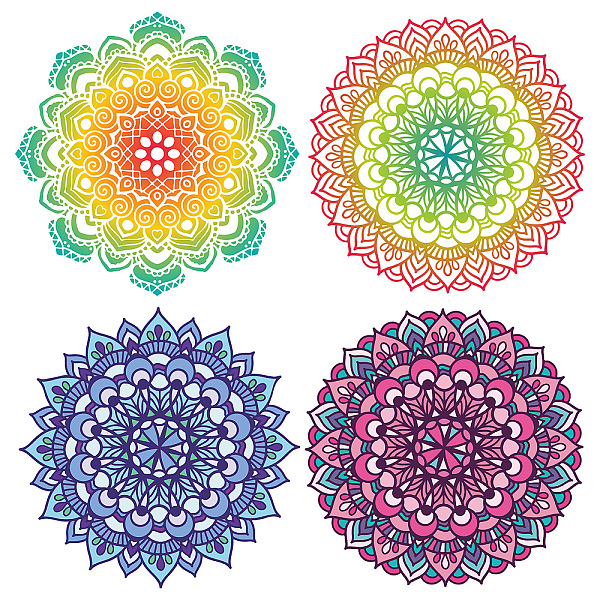 

PandaHall GORGECRAFT 4PCS 6.3 Inch Flower of Life Window Decal Meditation Static Window Clings Colorful Mandala Non Adhesive Window Film...