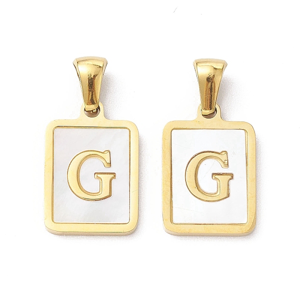 

PandaHall Ion Plating(IP) 304 Stainless Steel Pave Shell Pendants, Rectangle Charm, Real 18K Gold Plated, Letter G, 17.5x12x1.5mm, Hole...