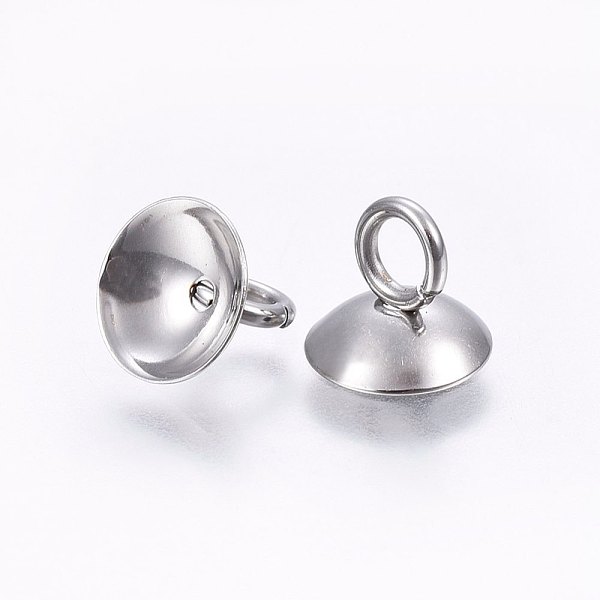 

PandaHall 201 Stainless Steel Bead Cap Pendant Bails, for Globe Glass Bubble Cover Pendant Making, Stainless Steel Color, 7x8mm, Hole: 3mm...