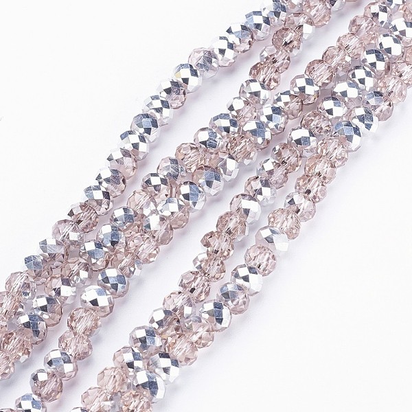 

PandaHall Electroplate Glass Bead Strands, Half Silver Plated, Faceted, Rondelle, Pink, 6x4mm, Hole: 1mm, about 87~90pcs/strand, 15.7 inch...